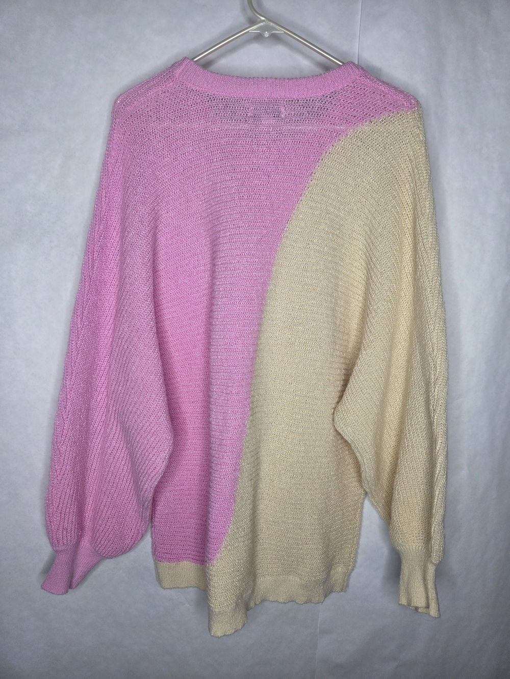 Mud Pie Two-Tone Pink and Cream Crewneck Sweater - Picture 5 of 9